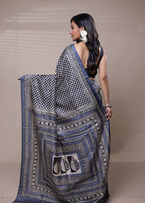 Grey Printed Pure Silk Saree Without Blouse Piece