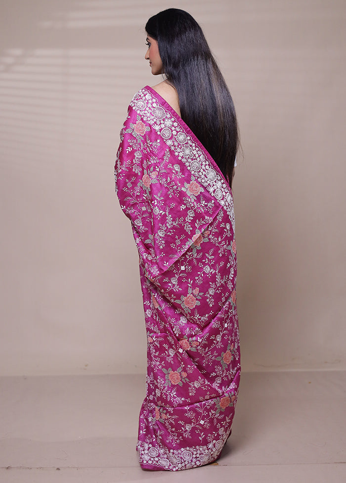 Pink Handloom Tussar Pure Silk Saree With Blouse Piece