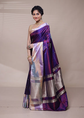 Purple Handloom Katan Pure Silk Saree With Blouse Piece