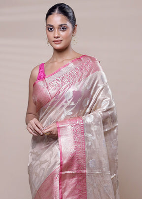 Cream Tissue Silk Saree With Blouse Piece