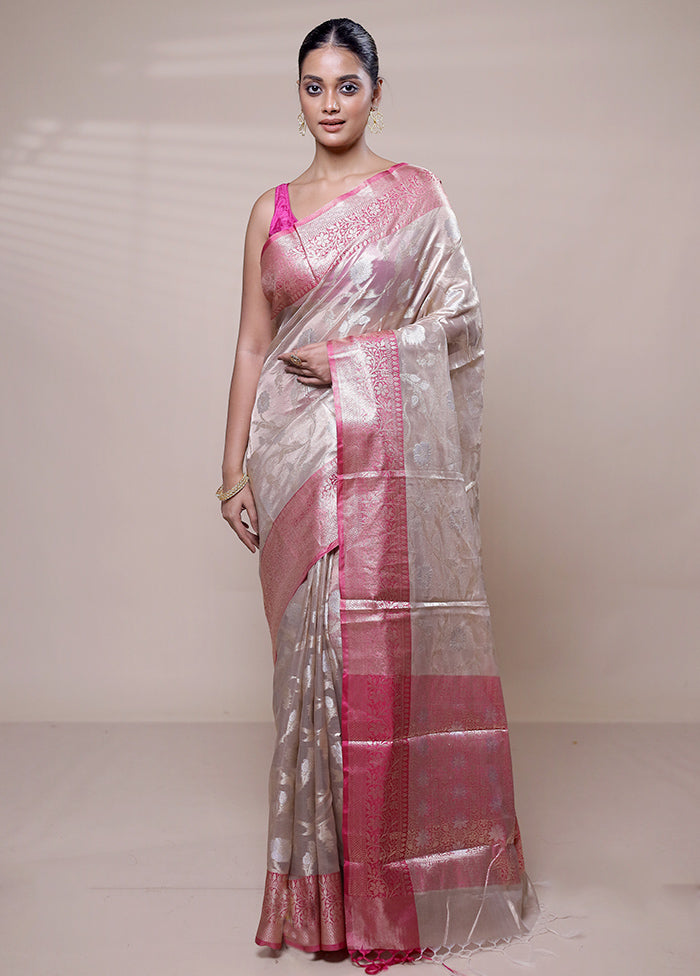 Cream Tissue Silk Saree With Blouse Piece