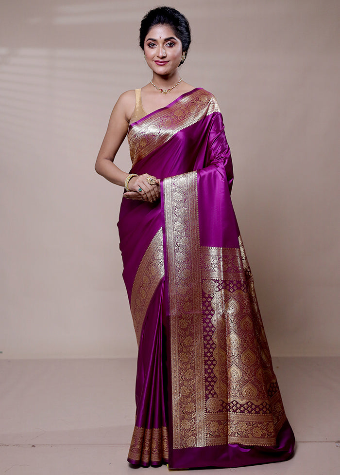 Purple Banarasi Silk Saree With Blouse Piece