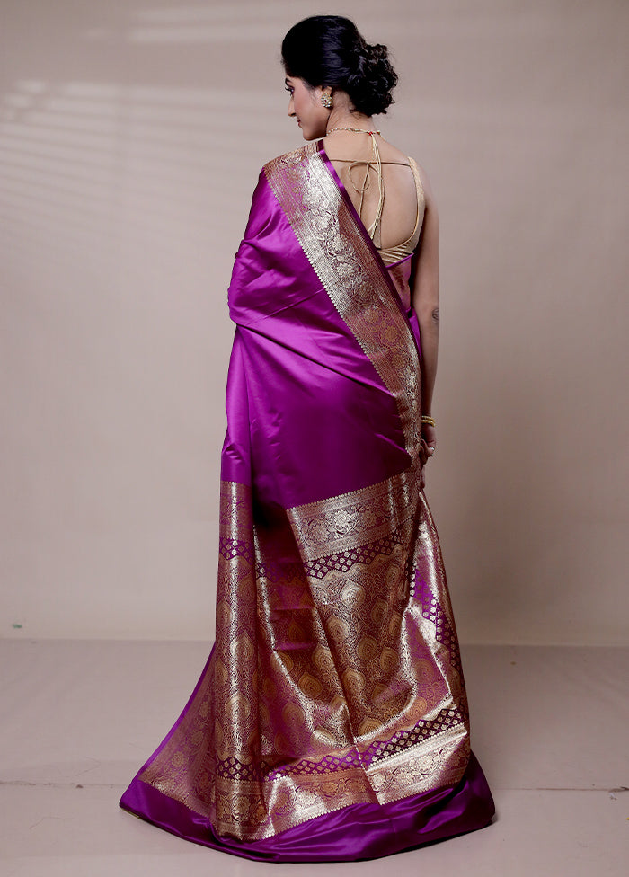 Purple Banarasi Silk Saree With Blouse Piece