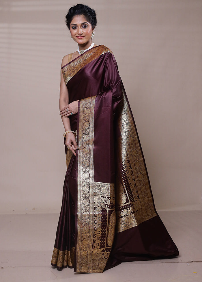 Maroon Banarasi Silk Saree With Blouse Piece