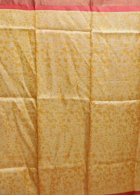 Cream Handloom Tussar Pure Silk Saree With Blouse Piece