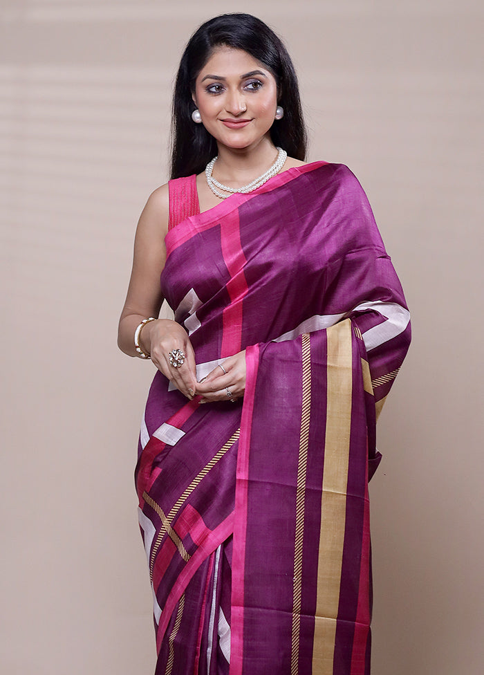 Purple Printed Pure Silk Saree With Blouse Piece