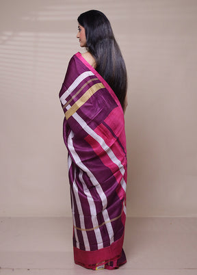 Purple Printed Pure Silk Saree Without Blouse Piece