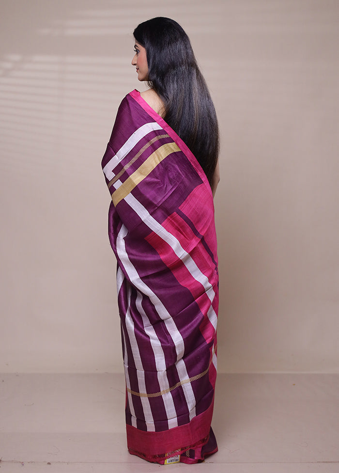 Purple Printed Pure Silk Saree With Blouse Piece