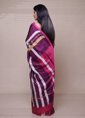 Purple Printed Pure Silk Saree Without Blouse Piece