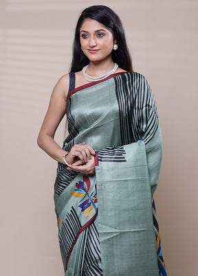 Green Printed Pure Silk Saree Without Blouse Piece