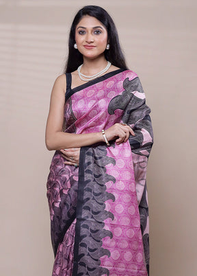Pink Printed Pure Silk Saree With Blouse Piece