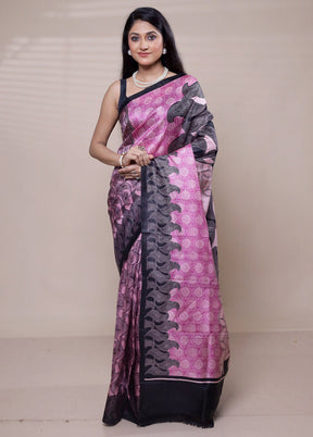 Pink Printed Pure Silk Saree With Blouse Piece