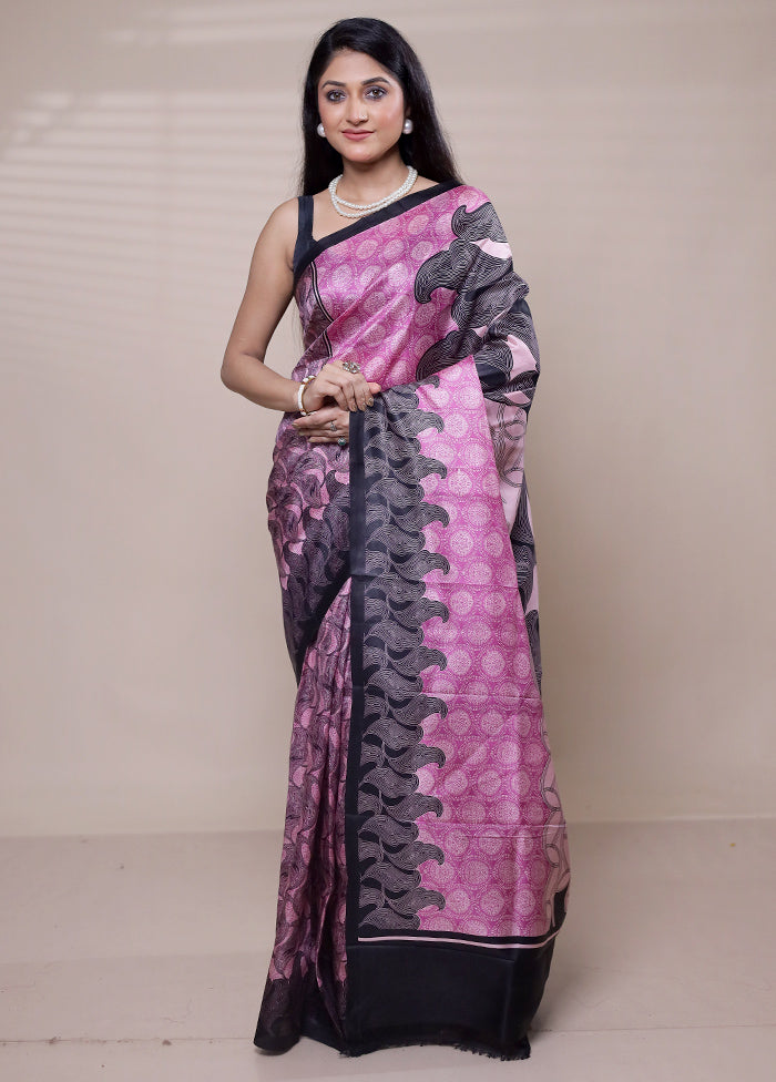 Pink Printed Pure Silk Saree With Blouse Piece
