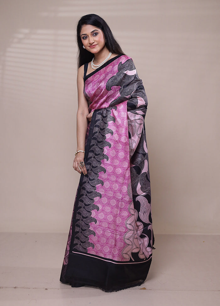 Pink Printed Pure Silk Saree With Blouse Piece