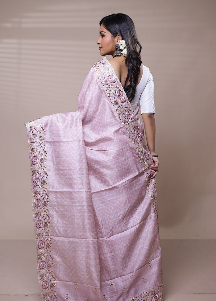 Pink Tussar Silk Saree With Blouse Piece