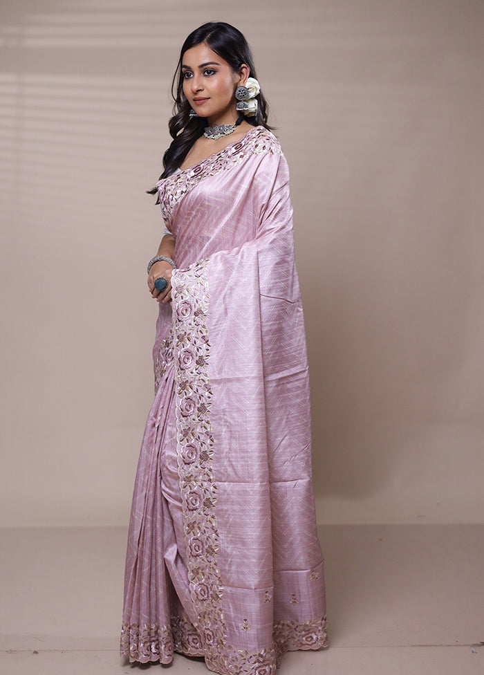 Pink Tussar Silk Saree With Blouse Piece