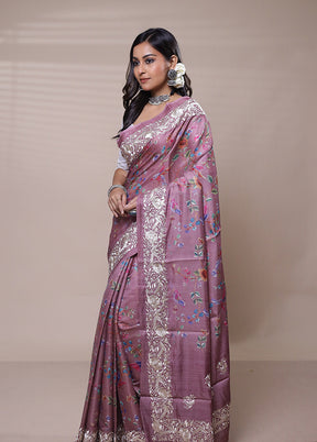 Pink Tussar Silk Saree With Blouse Piece