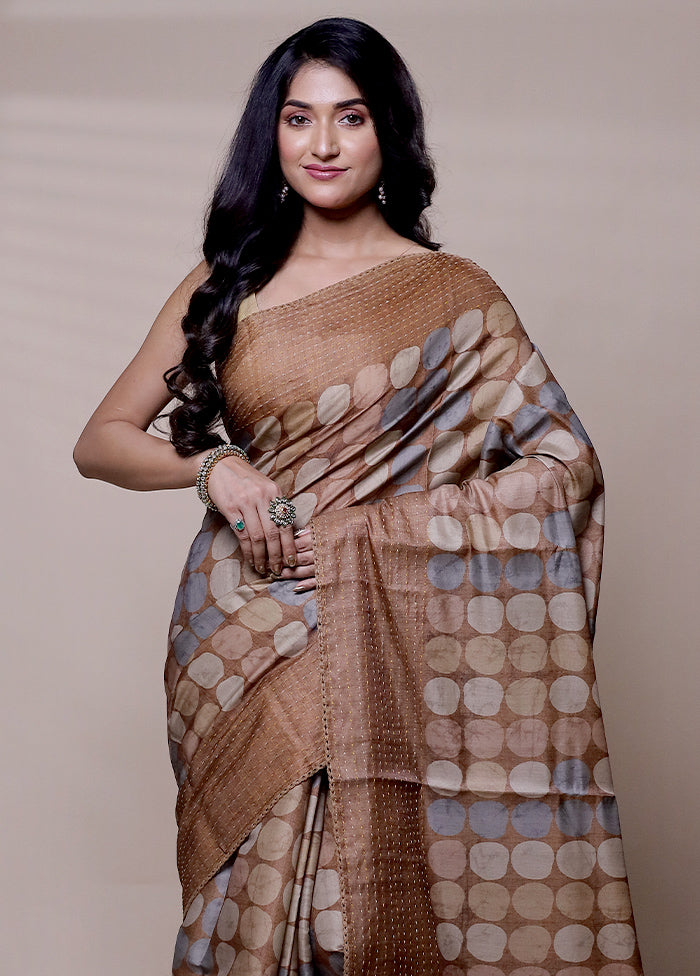 Brown Tussar Silk Saree With Blouse Piece