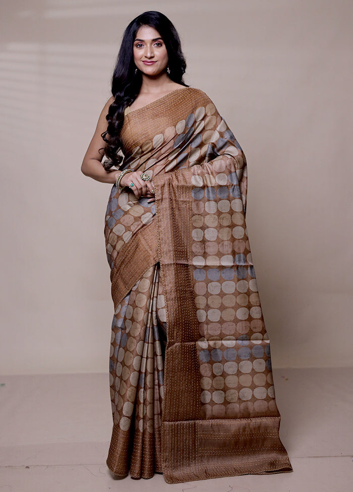 Brown Tussar Silk Saree With Blouse Piece