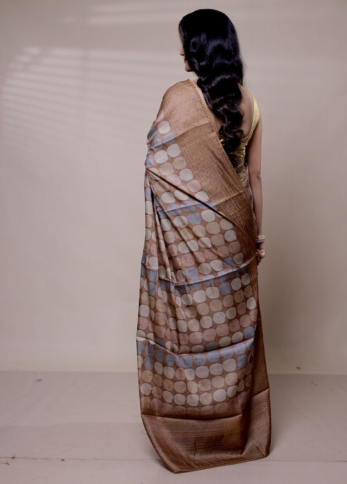 Brown Tussar Silk Saree With Blouse Piece