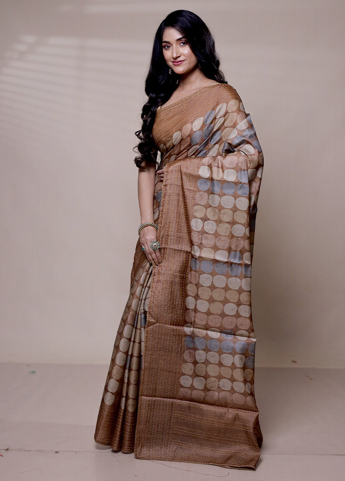 Brown Tussar Silk Saree With Blouse Piece