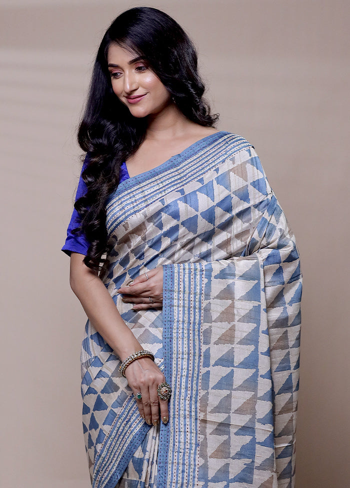 Blue Tussar Silk Saree With Blouse Piece