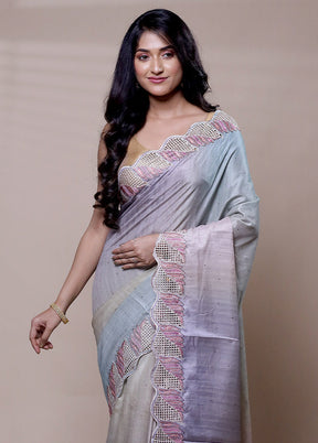 Violet Tussar Silk Saree With Blouse Piece