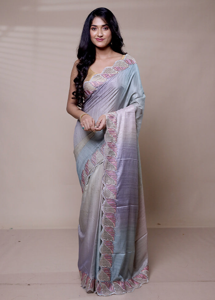 Violet Tussar Silk Saree With Blouse Piece