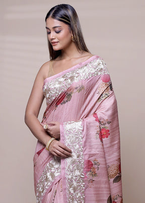 Pink Tussar Silk Saree With Blouse Piece