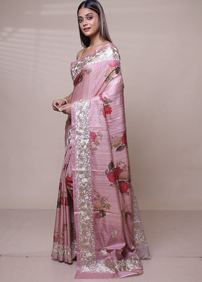 Pink Tussar Silk Saree With Blouse Piece