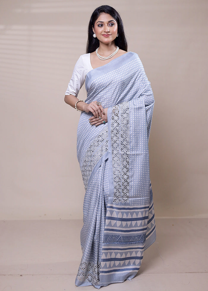 Grey Tussar Silk Saree With Blouse Piece