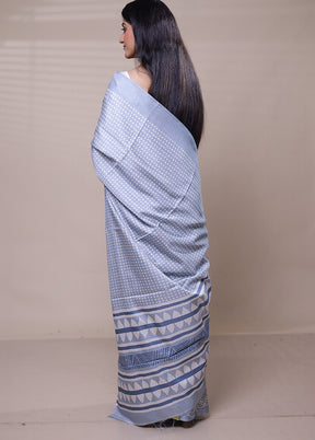 Grey Tussar Silk Saree With Blouse Piece