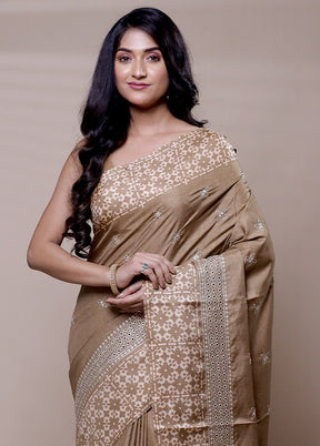 Brown Tussar Silk Saree With Blouse Piece