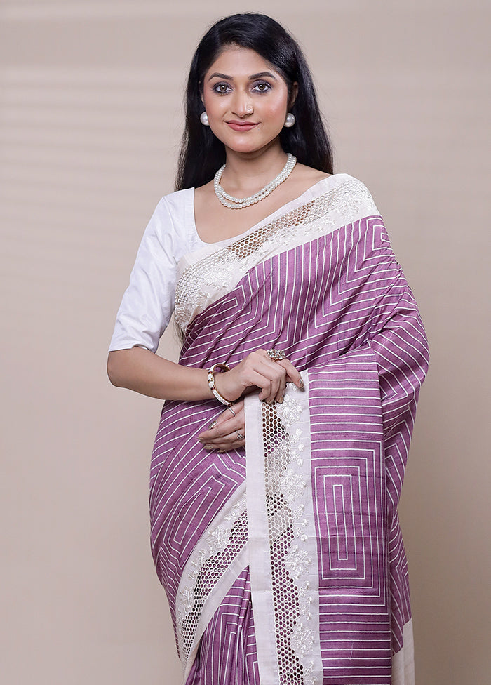 Purple Tussar Silk Saree With Blouse Piece