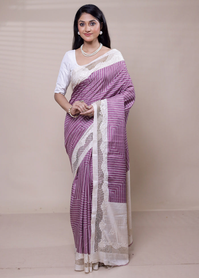 Purple Tussar Silk Saree With Blouse Piece