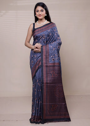 Grey Tussar Silk Saree With Blouse Piece