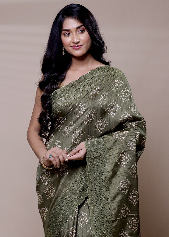 Green Tussar Silk Saree With Blouse Piece