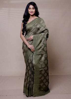 Green Tussar Silk Saree With Blouse Piece