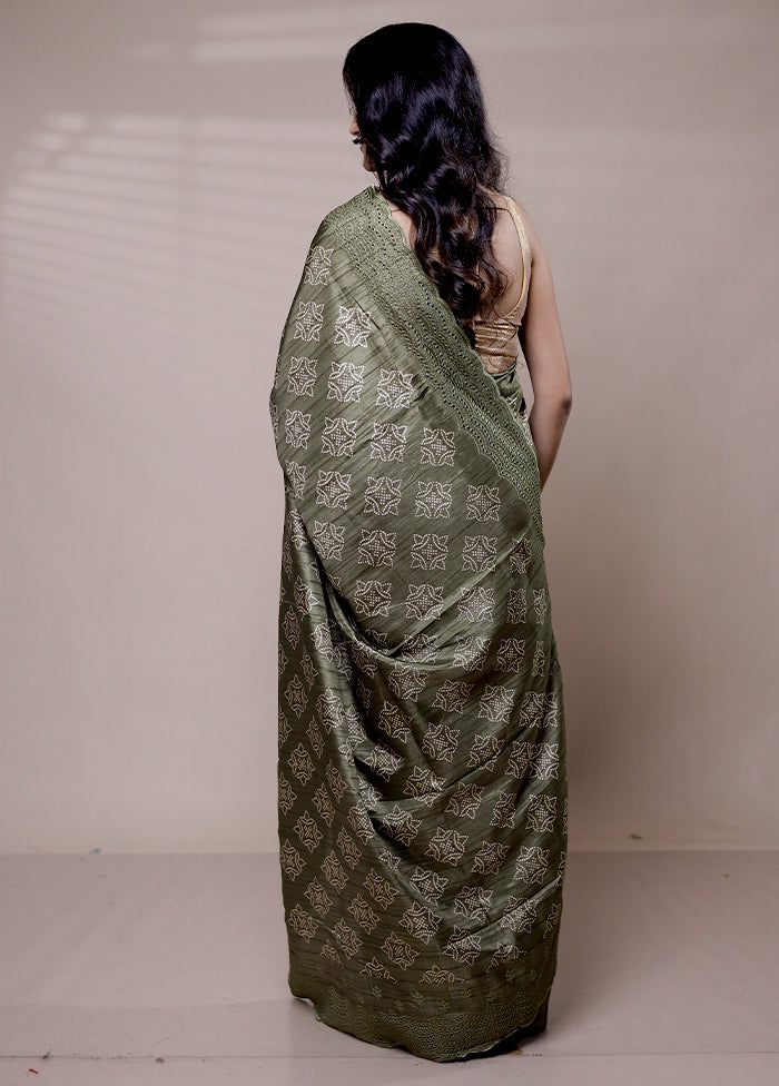 Green Tussar Silk Saree With Blouse Piece