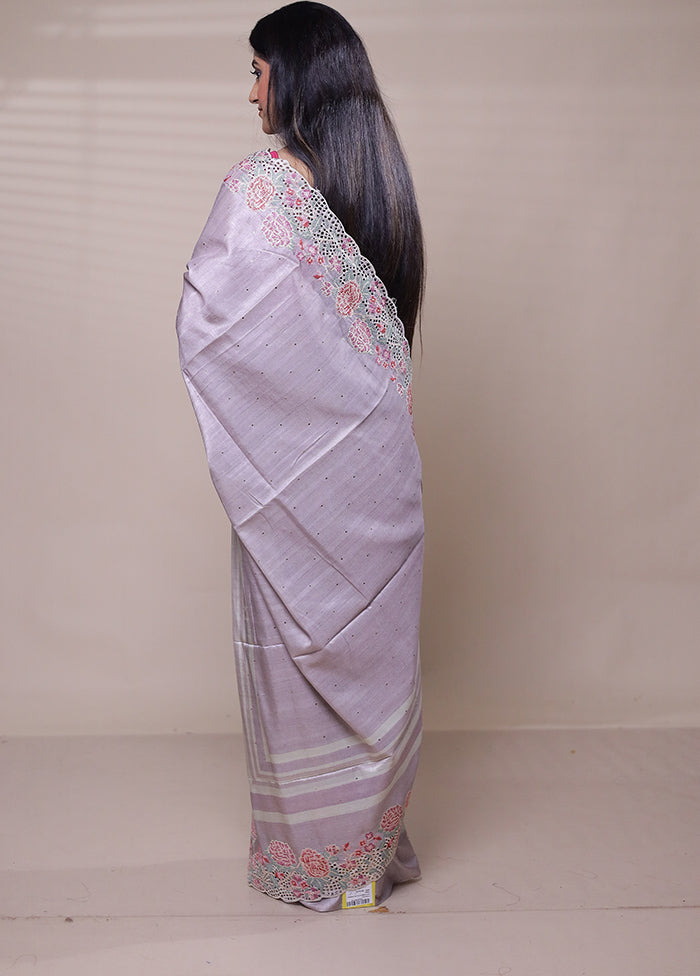 Purple Tussar Silk Saree With Blouse Piece