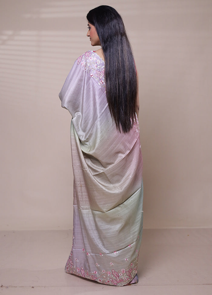 Purple Tussar Silk Saree With Blouse Piece