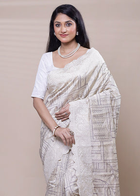 Cream Tussar Silk Saree With Blouse Piece