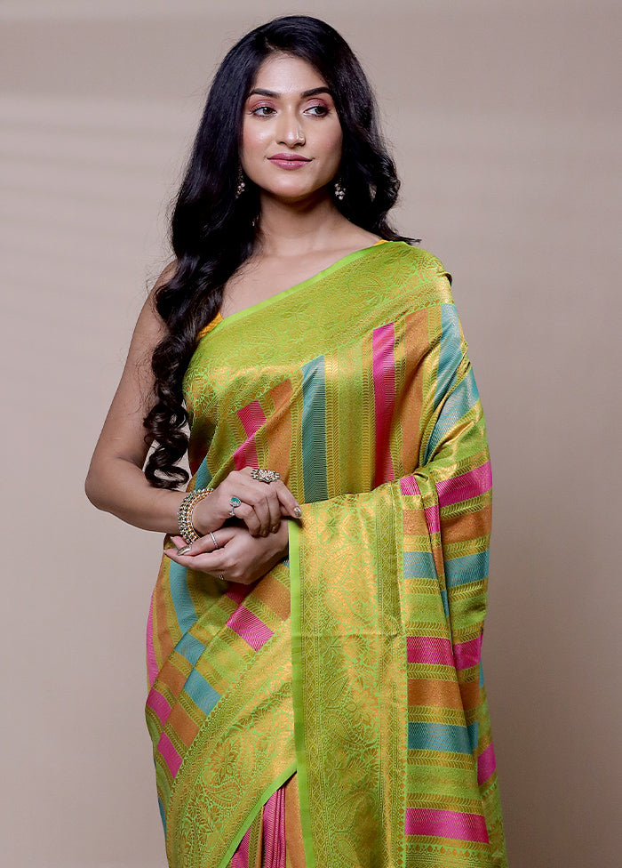 Green Dupion Silk Saree With Blouse Piece