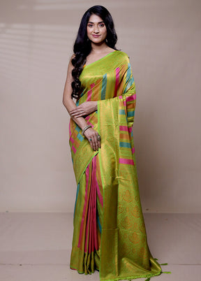 Green Dupion Silk Saree With Blouse Piece