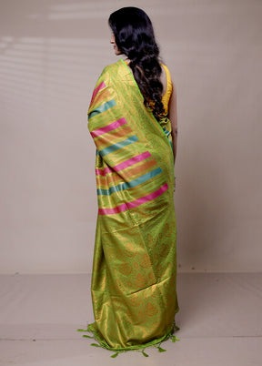 Green Dupion Silk Saree With Blouse Piece