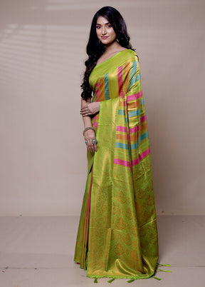 Green Dupion Silk Saree With Blouse Piece