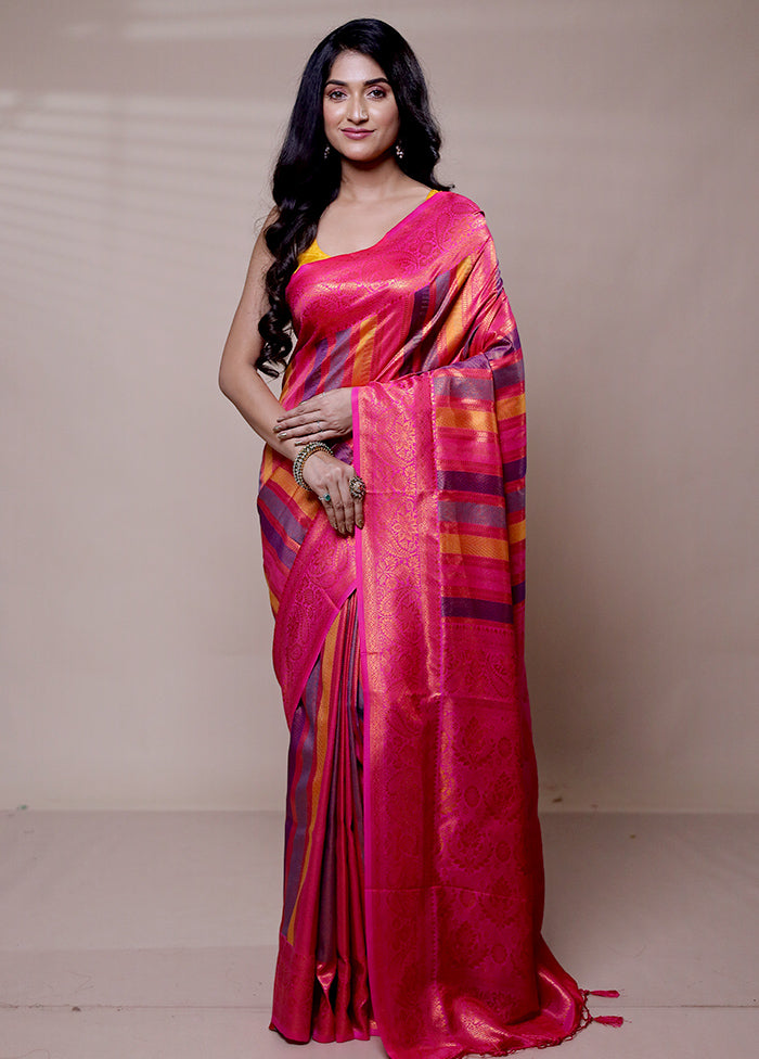 Pink Dupion Silk Saree With Blouse Piece