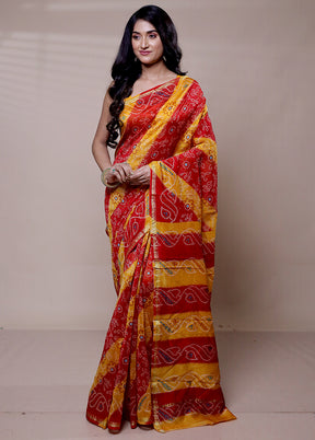 Red Chanderi Cotton Saree With Blouse Piece