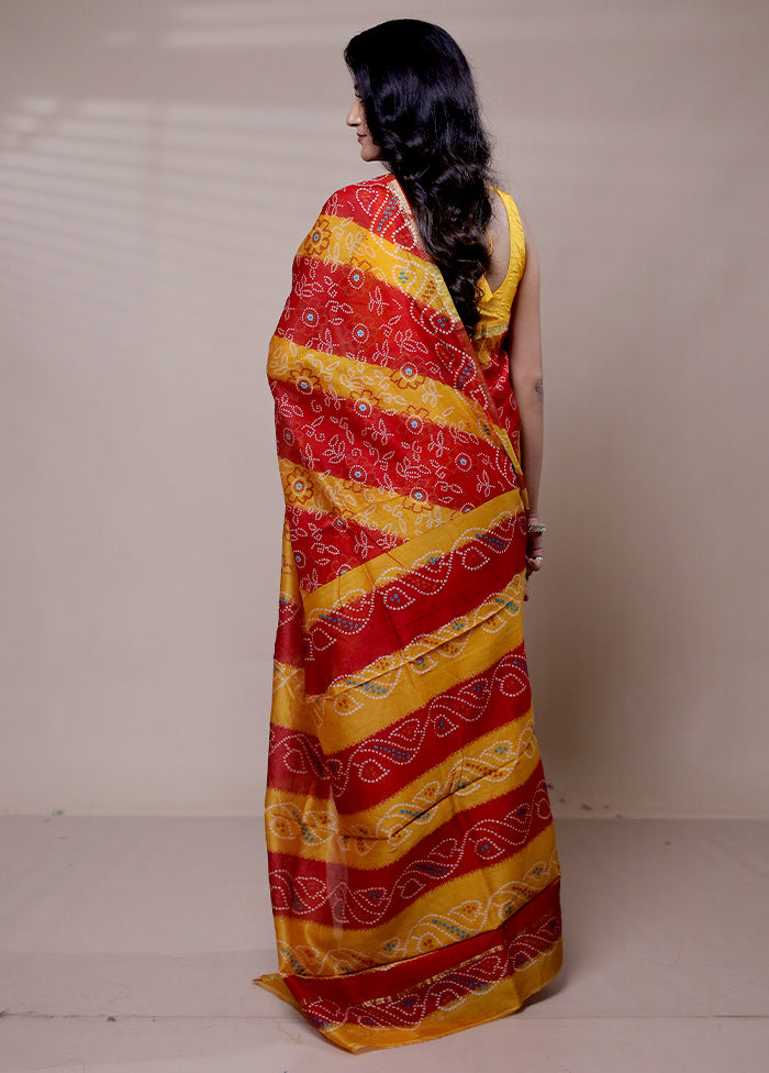 Red Chanderi Cotton Saree With Blouse Piece