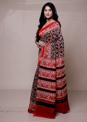 Red Chanderi Cotton Saree With Blouse Piece